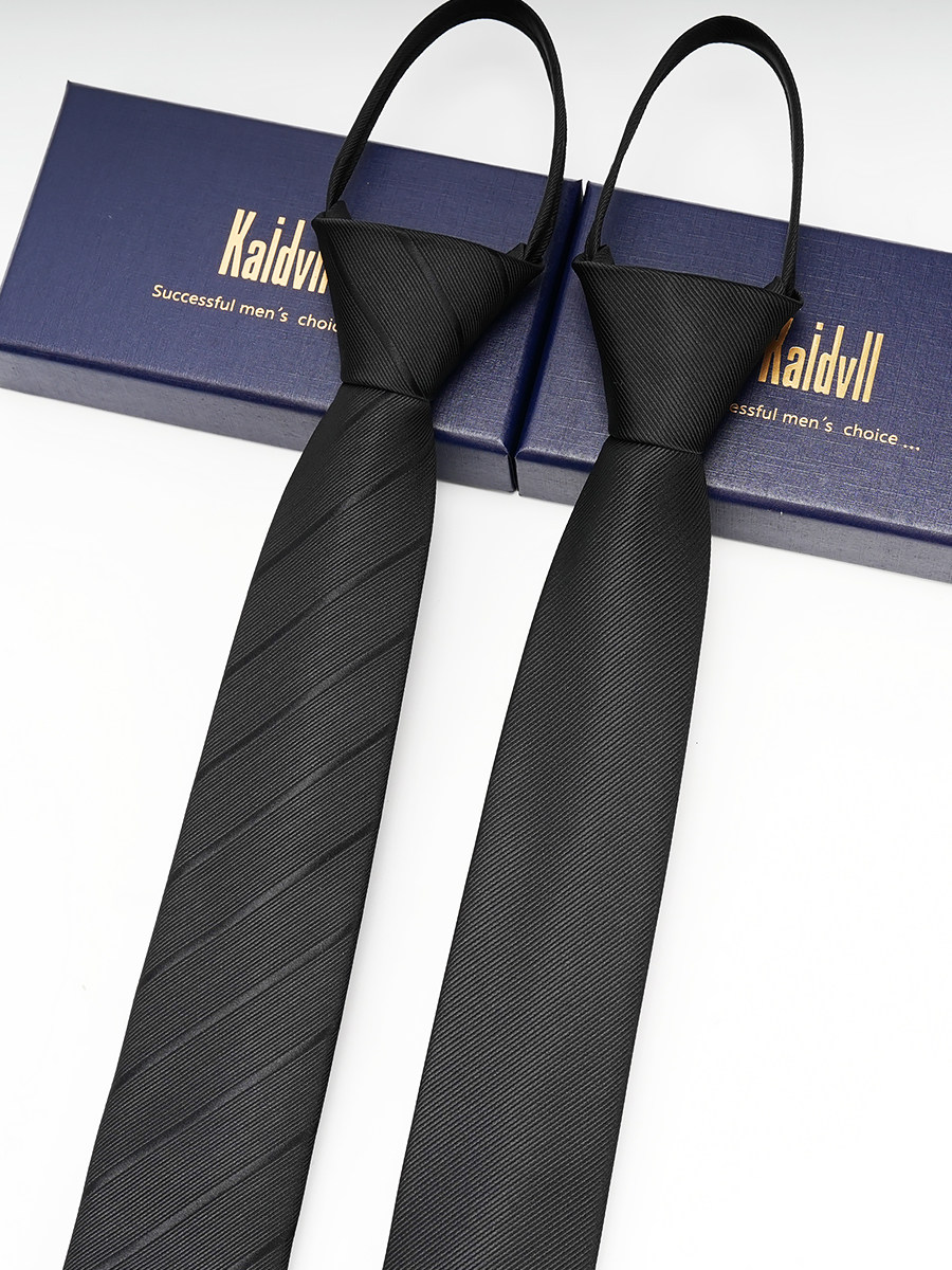 Men's Black Tie, Zipper Style, Korean Style Formal Business Narrow Tie, Lazy No-Knot Zipper Tie, Trendy