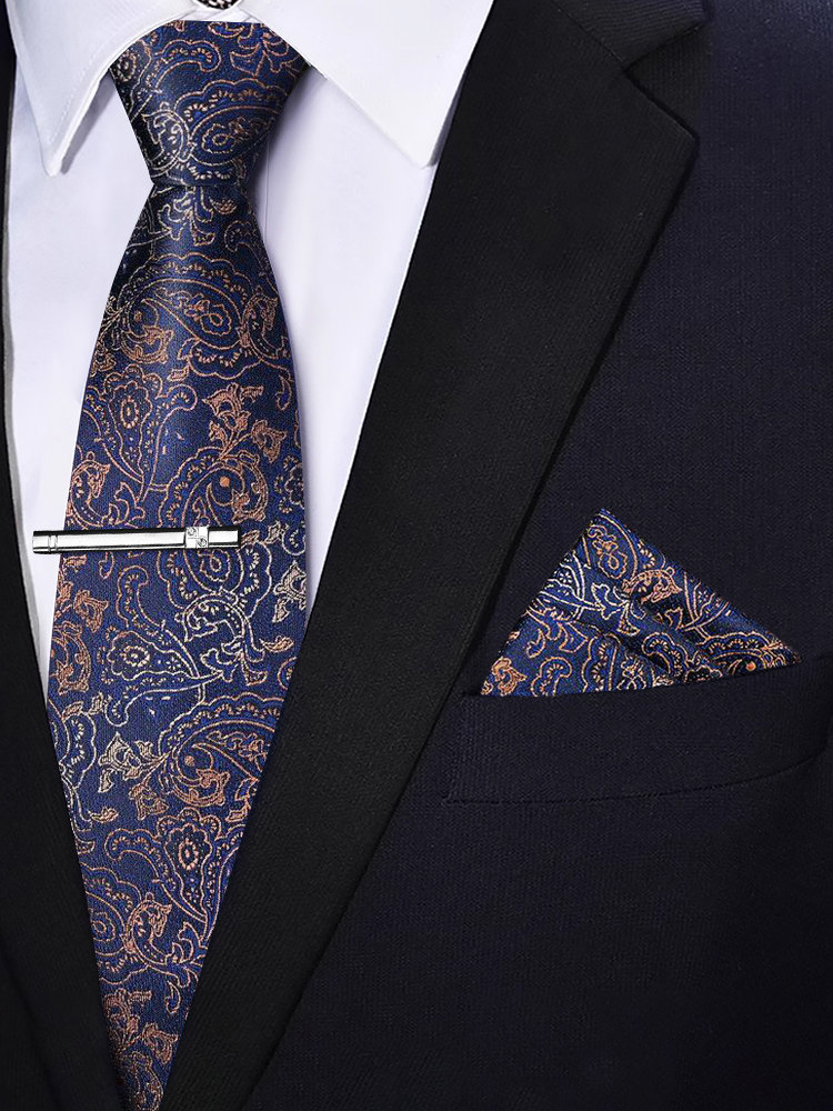 Brown Tie Business Men's Zip-Up Groom Wedding Dress Lazy No-Tie Formal Bow Tie Square Scarf Set