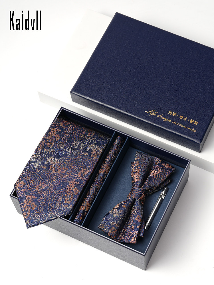 Brown Tie Business Men's Zip-Up Groom Wedding Dress Lazy No-Tie Formal Bow Tie Square Scarf Set