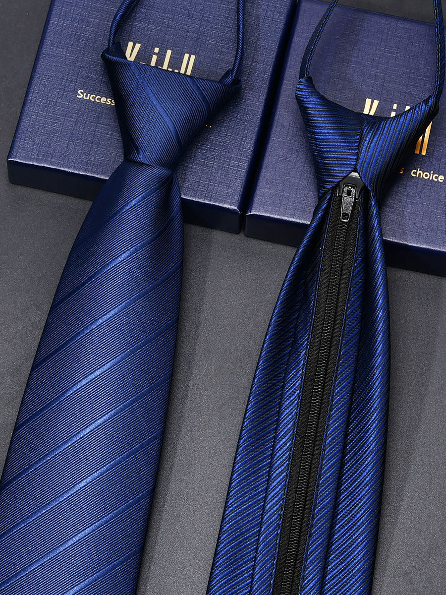 Blue Tie Men's Formal Business Zipper Style Wedding Groom No-Tie Men's Hand-Tied Black Lazy No-Knot Trendy