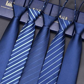 Blue Tie Men's Formal Business Zipper Style Wedding Groom No-Tie Men's Hand-Tied Black Lazy No-Knot Trendy