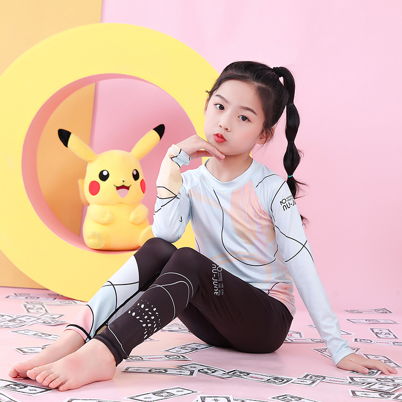 Nu-June children's swimsuit boy and girl swimsuit swimsuit in large children's sun - protective long sleeve speed and warm sea