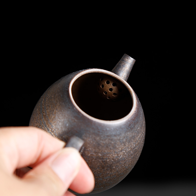 Antique gold coarse pottery checking ceramic teapot retro copper tea kung fu tea set a single small teapot