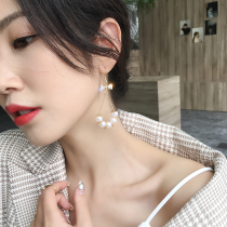 2020 new temperament pearl long earrings female bow earrings Korean trendy natural high-grade earrings