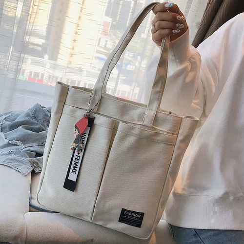 Шоппер, японская сумка на одно плечо, тканевый мешок с молнией, подходит для студента