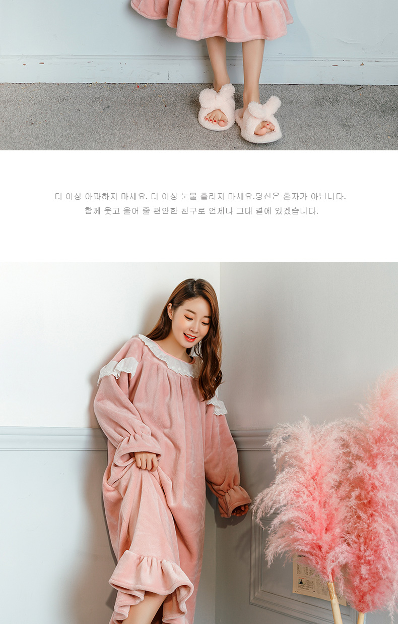 Mùa thu và mùa đông dày đoạn dài flannel váy ngủ nữ dài tay ngọt ngào nhung nhung đồ ngủ nhà dịch vụ ấm áp áo ngủ váy xuông phong cách