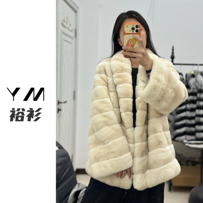 Ym【Ruomeng】Totoro Rex Rabbit Fur Coat with Green Collar, Lazy and Fashionable Style Ym【Ruomeng】Totoro Rex Rabbit Fur Coat with Green Collar, Lazy and Fashionable Style