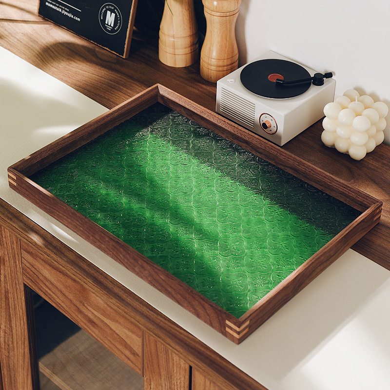 Retro Begonia Flower Glass Tray for Home Use, Rectangular Walnut Small Tea Tray, Cup Storage, Fruit Tray, Snack Tray Retro Begonia Flower Glass Tray for Home Use, Rectangular Walnut Small Tea Tray, Cup Storage, Fruit Tray, Snack Tray