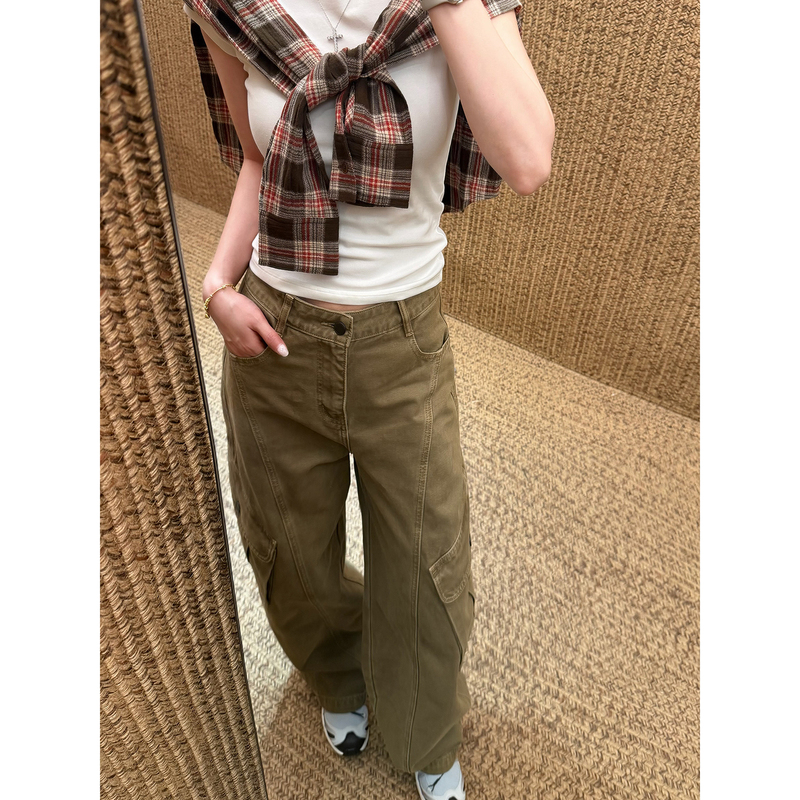"Khaki Work Pants" Autumn Casual Cotton Side-Pocket Denim Straight Wide-Leg Work Pants Non-Stretch "Khaki Work Pants" Autumn Casual Cotton Side-Pocket Denim Straight Wide-Leg Work Pants Non-Stretch