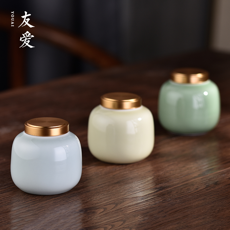 Love bamboo cover small POTS ceramic bell travel portable sealed storage box packing kung fu tea tea tea tea warehouse