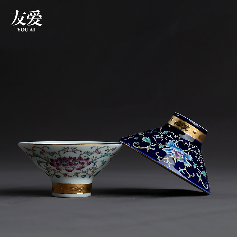 Love steak flower hat to the see colour sample tea cup cup powder enamel cup jingdezhen ancient masters cup tea cups