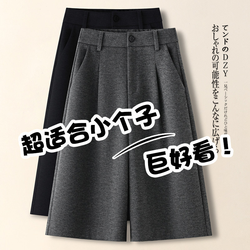 High-End Gray Cashmere Wide-Leg Pants for Women, Autumn and Winter 2025 New Style, Super Pretty, Petite Six-Point Pants, Woolen Pants