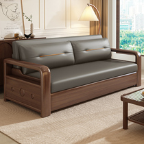 Solid wood sofa bed dual-purpose cat scratch cloth multi-functional living room small apartment single and double Chinese style storage foldable sofa