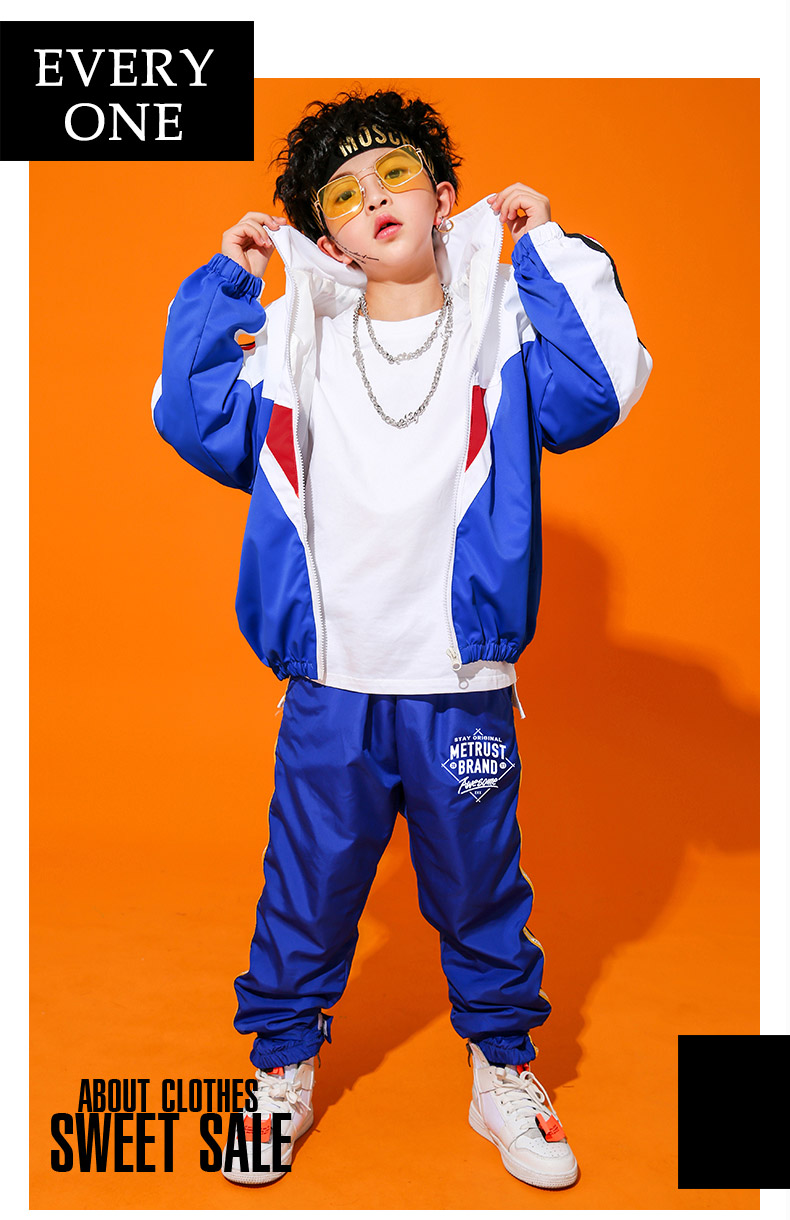Quần áo trẻ em đường phố phù hợp với bé trai quần áo hip hop thủy triều mặc trang phục trẻ em bé trai hiphop quần áo jazz quần khiêu vũ cho bé