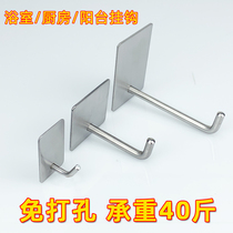 Hook punch-free stainless steel strong adhesive long straight hook Kitchen sticky hook Wall pylons load-bearing incognito clothes hooks