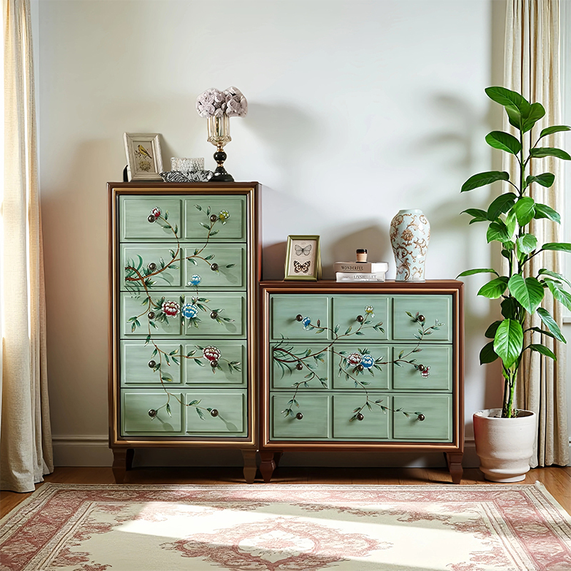 American-Style Painted Three- and Five-Drawer Cabinet Combination, Bedroom Bedside Storage Cabinet, Entryway Decorative Cabinet, Solid Wood