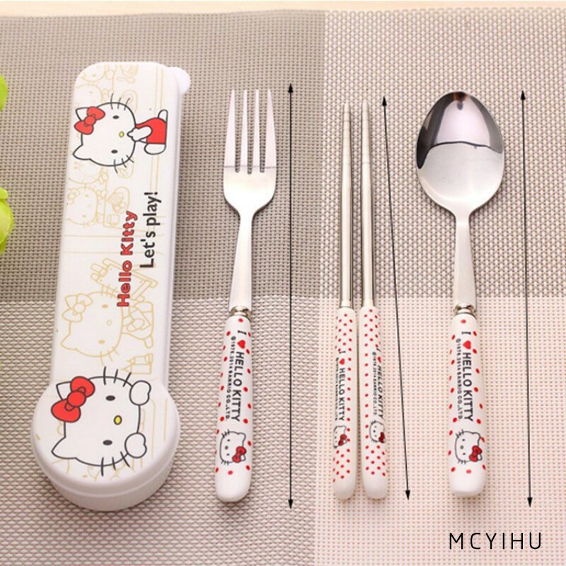 Cute Cutlery Three Sets Children Students Creative Spoon Chopsticks Dormitory Baby Suit Baby Containing Box Cartoon