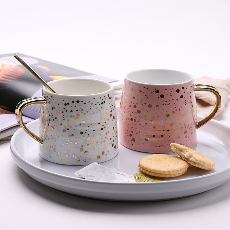 Nordic ins ceramic mug depicting gold trend couple water cup creative home personality coffee cup with lid spoon