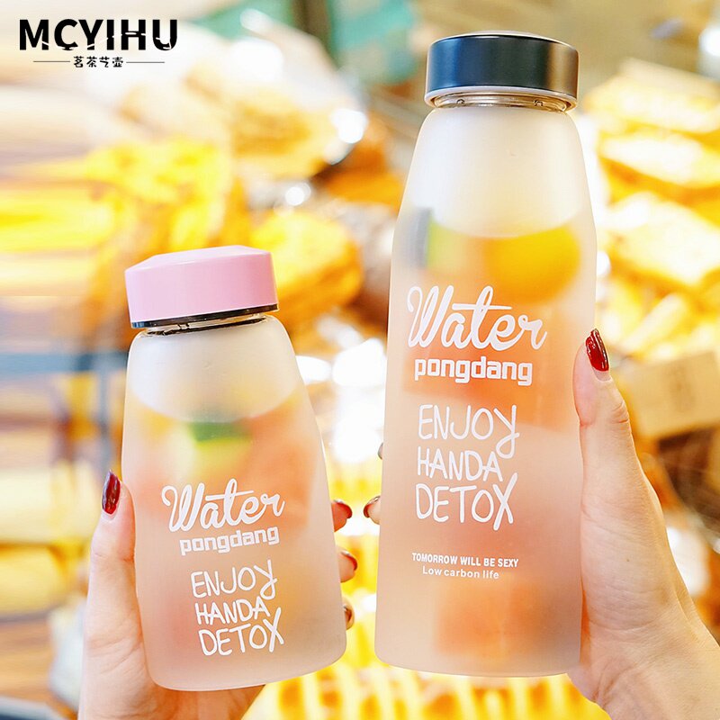 South Korea with filter screen glass water glass large capacity bubble tea lovely portable female brief Spring Autumn Flower Tea Accompanying Cup