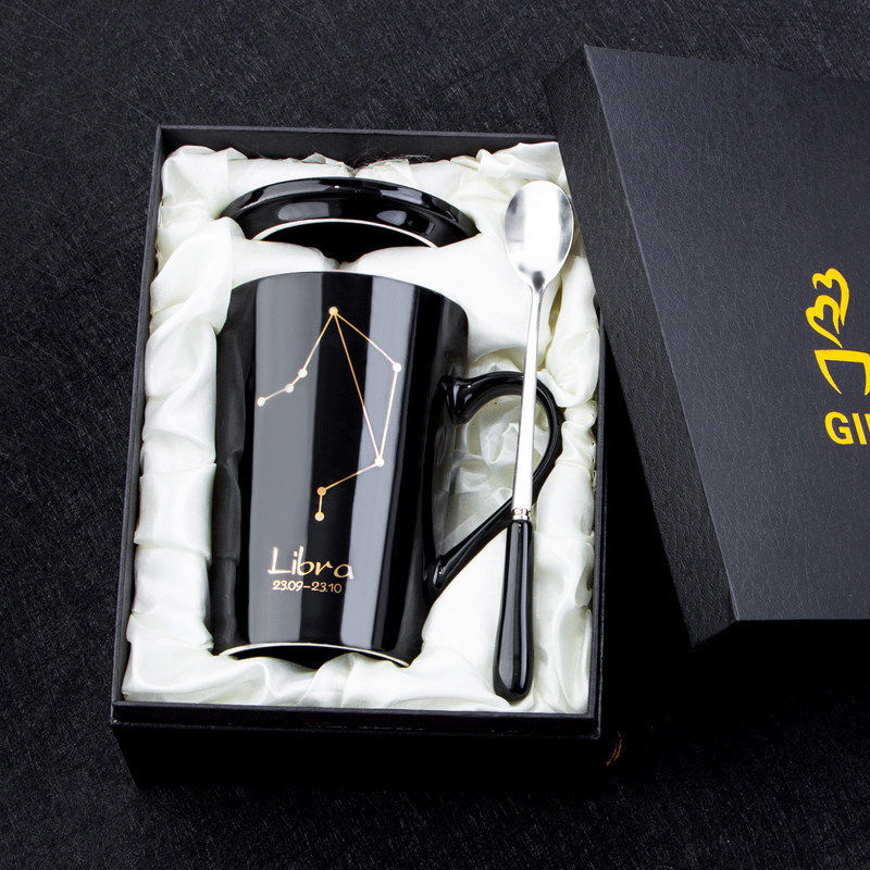 Twelve Constellation Cup Creative Couple Cup Men with Lid Spoon Coffee Cup Office Mark Cup