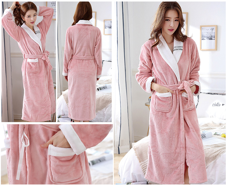 Áo ngủ mùa thu và mùa đông nữ flannel áo choàng tắm san hô lông cừu dài dày yukata dễ thương tie đồ ngủ nhà dịch vụ áo ngủ 2 dây