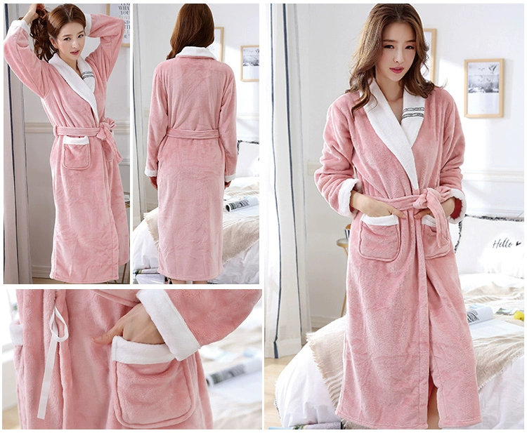 Áo ngủ mùa thu và mùa đông nữ flannel áo choàng tắm san hô lông cừu dài dày yukata dễ thương tie đồ ngủ nhà dịch vụ