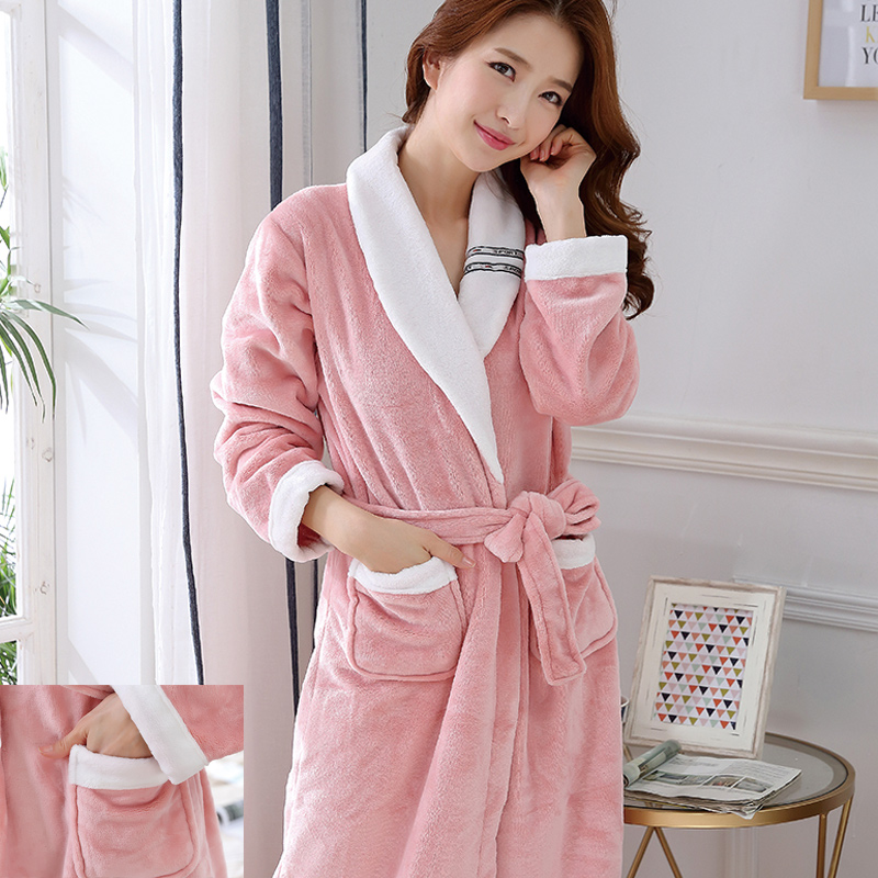 Áo ngủ mùa thu và mùa đông nữ flannel áo choàng tắm san hô lông cừu dài dày yukata dễ thương tie đồ ngủ nhà dịch vụ áo ngủ 2 dây