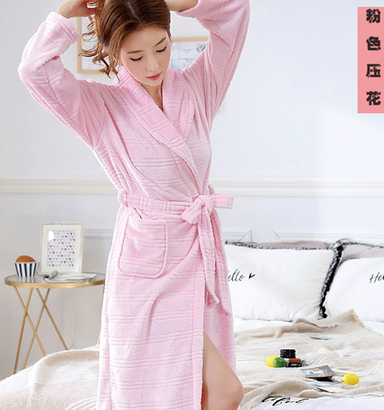 Áo ngủ mùa thu và mùa đông nữ flannel áo choàng tắm san hô lông cừu dài dày yukata dễ thương tie đồ ngủ nhà dịch vụ