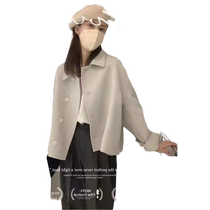 2024 New high-end bifacial cashmere big coat small sub Hepburn Airy Short Fur Coats Women Autumn Winter