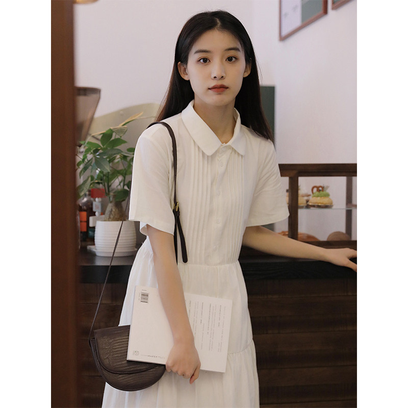 Petite french-inspired hepburn white shirt dress