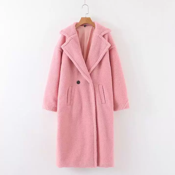 [毛呢大衣羊羔泰迪绒风衣外套女 пальто жен coat women]