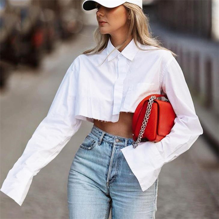 European and American Fashion Short Shirt Tops for Women Fashion Crop Blouse Shirt Top Women