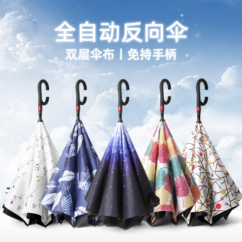 Double-Layer Fully Automatic Reverse Umbrella with Long Handle, Large Size for Men and Women, Suitable for Car Use, Manual Storm-Resistant Umbrella with Logo