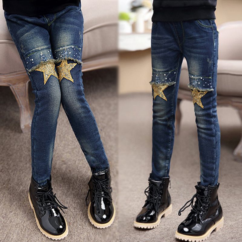 Trẻ em mùa xuân và mùa thu cô gái Jeans 2020 mới của Hàn Quốc phiên bản của mùa đông giải trí trẻ em lớn xà cạp quần đàn hồi cộng với nhung