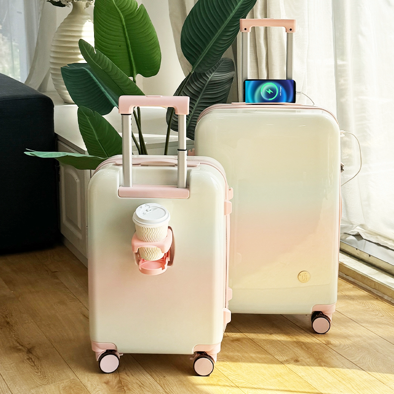 Fairy Rainbow Gradient Color Travel Suitcase, High-Value Multifunctional Combination Lockbox, 24-inch Women's Luggage, Carry-on Suitcase, 20-inch