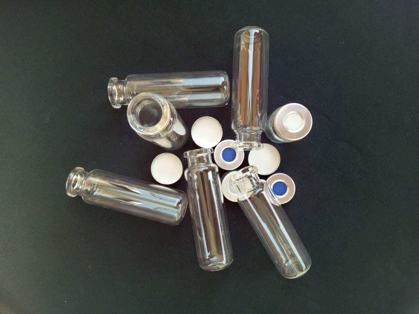 钳口顶空瓶20ml 透明圆底中性硼硅玻璃色谱进样瓶含盖垫 100只/包