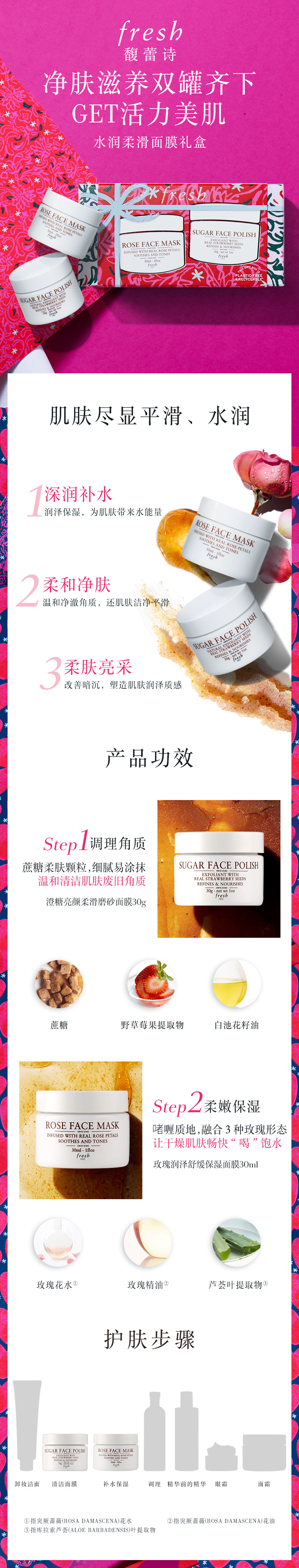 Fresh 馥蕾诗 水润柔滑面膜礼盒 30ml*2（玫瑰润泽保湿舒缓面膜+澄糖亮颜磨砂面膜）天猫优惠券折后￥199包邮