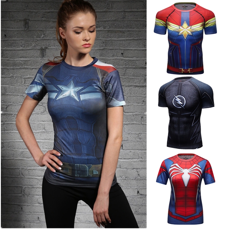 Avengers Captain America Flash Couple Women's High-Elastic Slim-Fitting Body Shaping Fitness Bodysuit Personalized Trendy Short-Sleeved T-Shirt
