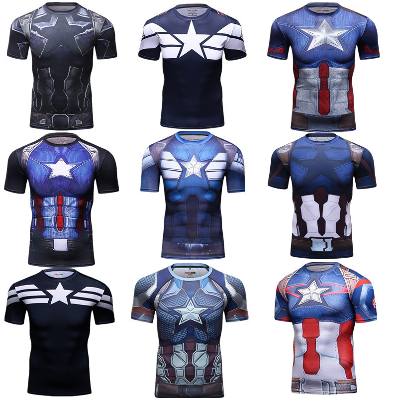 Avengers 4 New Captain America Marvel Merchandise Movie Costume Bodysuit Fitness Clothing Sports Short-Sleeve T-Shirt for Men Avengers 4 New Captain America Marvel Merchandise Movie Costume Bodysuit Fitness Clothing Sports Short-Sleeve T-Shirt for Men