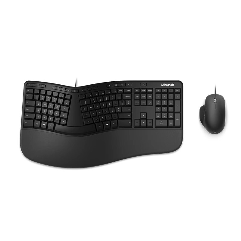 Microsoft Ergonomic Keyboard Black Wired Arched Keys Soft Padded Palm Rest