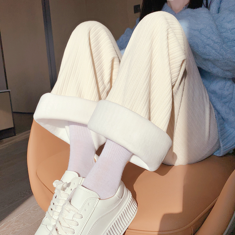 Chenille Fleece-Lined Wide-Leg Pants for Women, Autumn and Winter 2025 New High-Waisted Drapey Casual Straight-Leg Petite White Pants Chenille Fleece-Lined Wide-Leg Pants for Women, Autumn and Winter 2025 New High-Waisted Drapey Casual Straight-Leg Petite White Pants