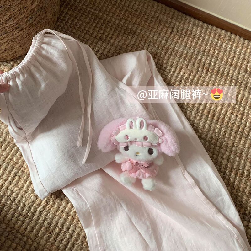 Pink Linen Wide-Leg Pants for Women, Summer Thin Style, Petite Size, Loose Casual Drape, High-End Old Money Style Pants Pink Linen Wide-Leg Pants for Women, Summer Thin Style, Petite Size, Loose Casual Drape, High-End Old Money Style Pants