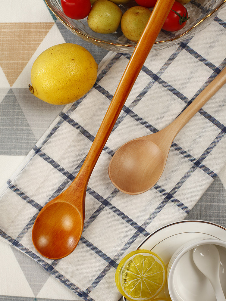 Clumsy wooden long handle 33cm mixing spoon wooden spoon sauce spoon enzyme spoon solid wood log large spoon wine