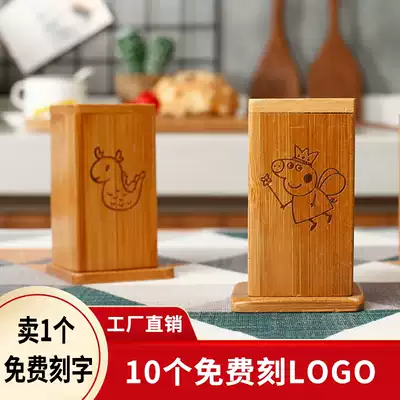 Custom LOGO lettering printing Dining room hotel hotel toothpick jar Nanzhu wood toothpick box Household wooden toothpick tube