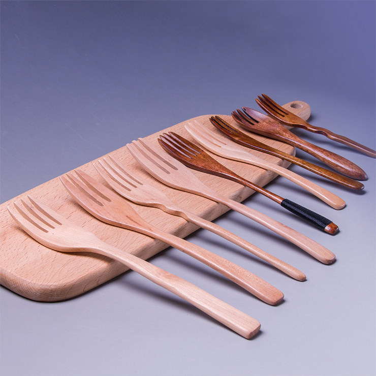 Japanese and wind creative wire export wooden children's tableware zakka wood long handle restaurant log fork