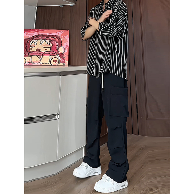 Black Striped Ice Silk Shirt and Pants Set for Men, Cool and Stylish Outfit, Quick-Drying Work Pants Two-Piece Set, Sun Protection Shirt Black Striped Ice Silk Shirt and Pants Set for Men, Cool and Stylish Outfit, Quick-Drying Work Pants Two-Piece Set, Sun Protection Shirt
