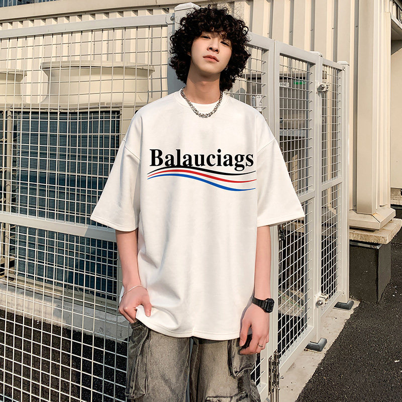 Heavy Weight Stiff T-Shirt for Boys and Girls with Suede Short-Sleeved American High Street Oversize White Half-Sleeve