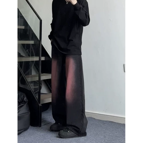 Розовые джинсы, ремень, штаны, градиент, оверсайз, в американском стиле