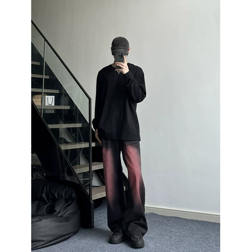 Розовые джинсы, ремень, штаны, градиент, оверсайз, в американском стиле