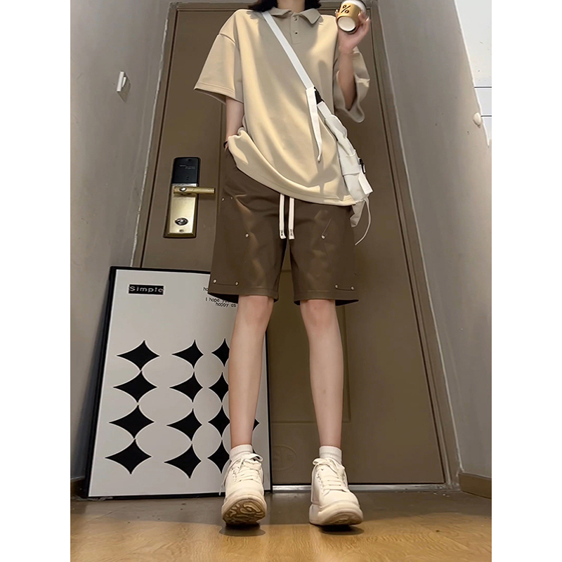 Brown Studded Shorts for Men, Summer Trendy Brand, Cleanfit Lumberjack Pants, American Style Pure Cotton Knee-Length Shorts